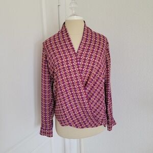 Pleione Purple Geometric Long Sleeve Blouse S